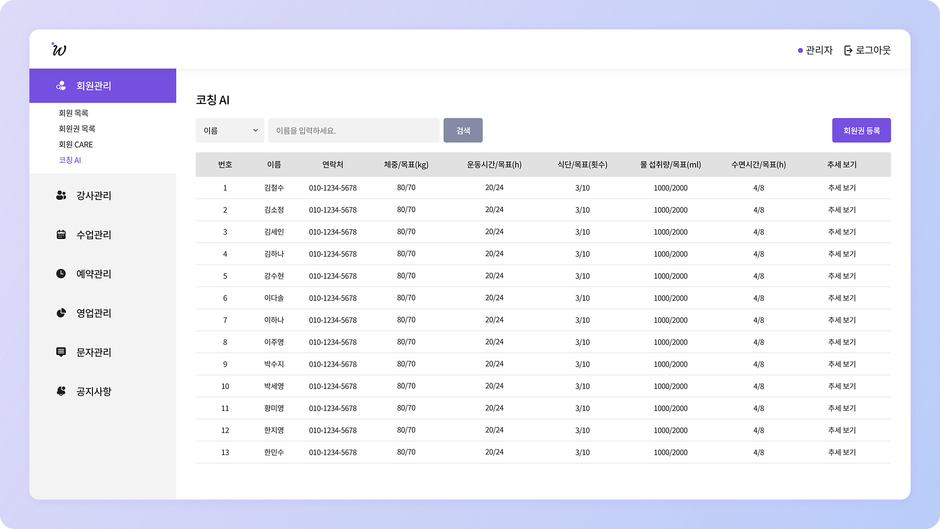 관리자용 코칭 ai 페이지